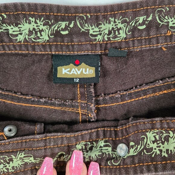 Kavu Womens Brown Casual Cotton Shorts Size 12 Embroidered Detail - Picture 2 of 7